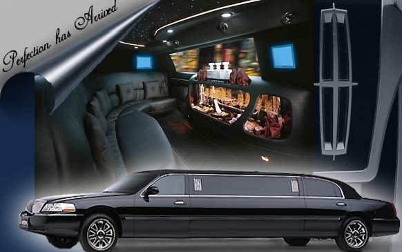 This Black Lincoln Town Car Stretch limousine holds up to 8 passengers.